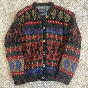 VTG Land’s End Mohair Wool Blend Cardigan Sweater Jacket Folk Art Southwestern